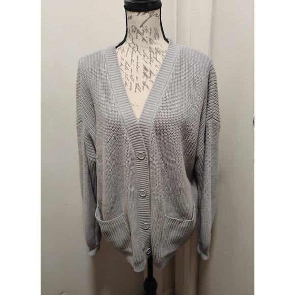 FOREVER 21 Women's Gray Long Sleeve Cardigan V Neck Button Front Pocket Large - Picture 4 of 15